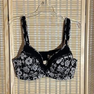 Jessica Simpson Black and White Floral Underwire Bra Lace Trim 40D